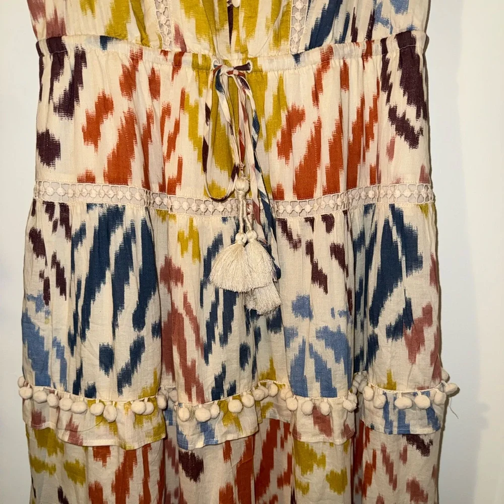 Point Sur J Crew Maxi Dress 8 Flutter Tiered
Ruffle Tie Tassel Pom Pom Ikat - Picture 6 of 12